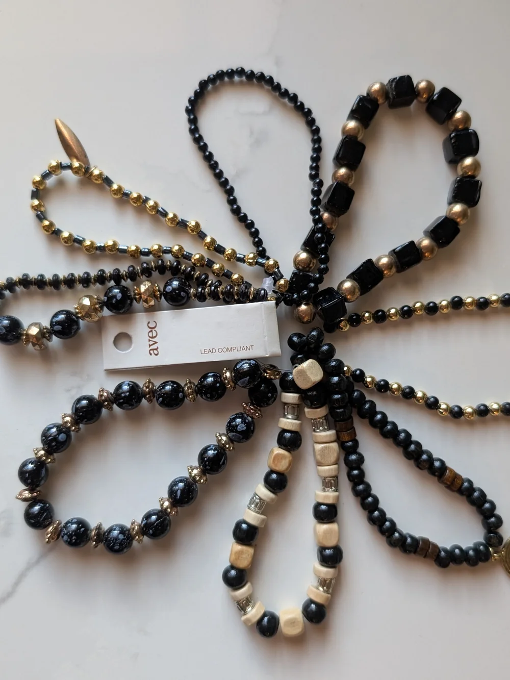 Avec Black and Gold Beaded Bracelet Stack